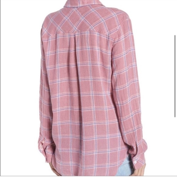 Rails Charli dusty rose check plaid linen blend button up shirt - Picture 2 of 6